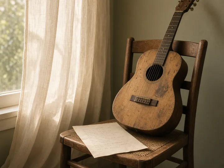 A guitar beside a sunlit window.